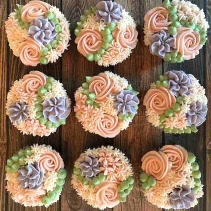 floral cupcakes, buttercream icing, personalized cupcakes