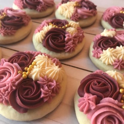 lofthouse cookies, buttercream icing, flowers, pearls