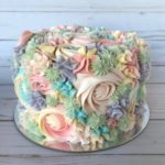 floral cake, buttercream flowers, rainbow