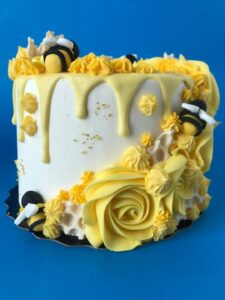 bumble bee cake, drip cake, dessert delivery