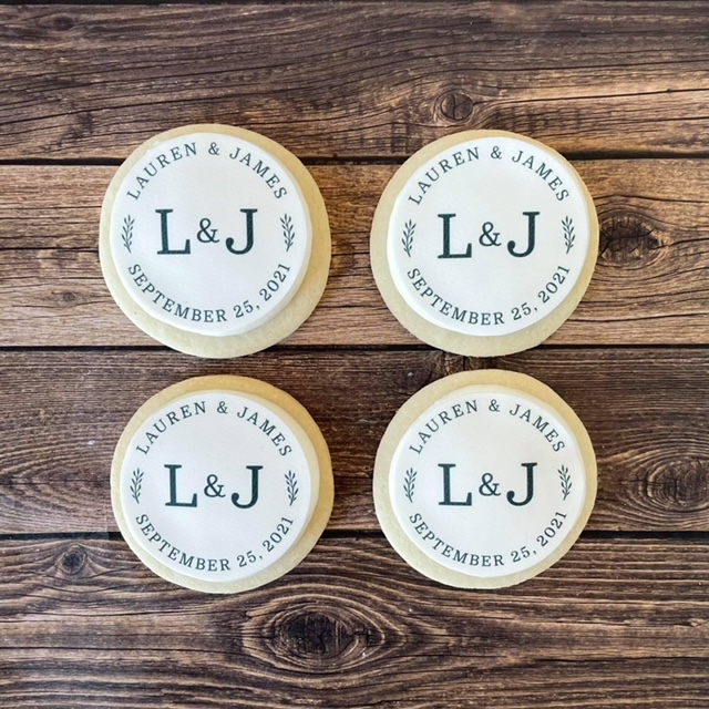 Custom sugar cookies with wedding date for wedding favors